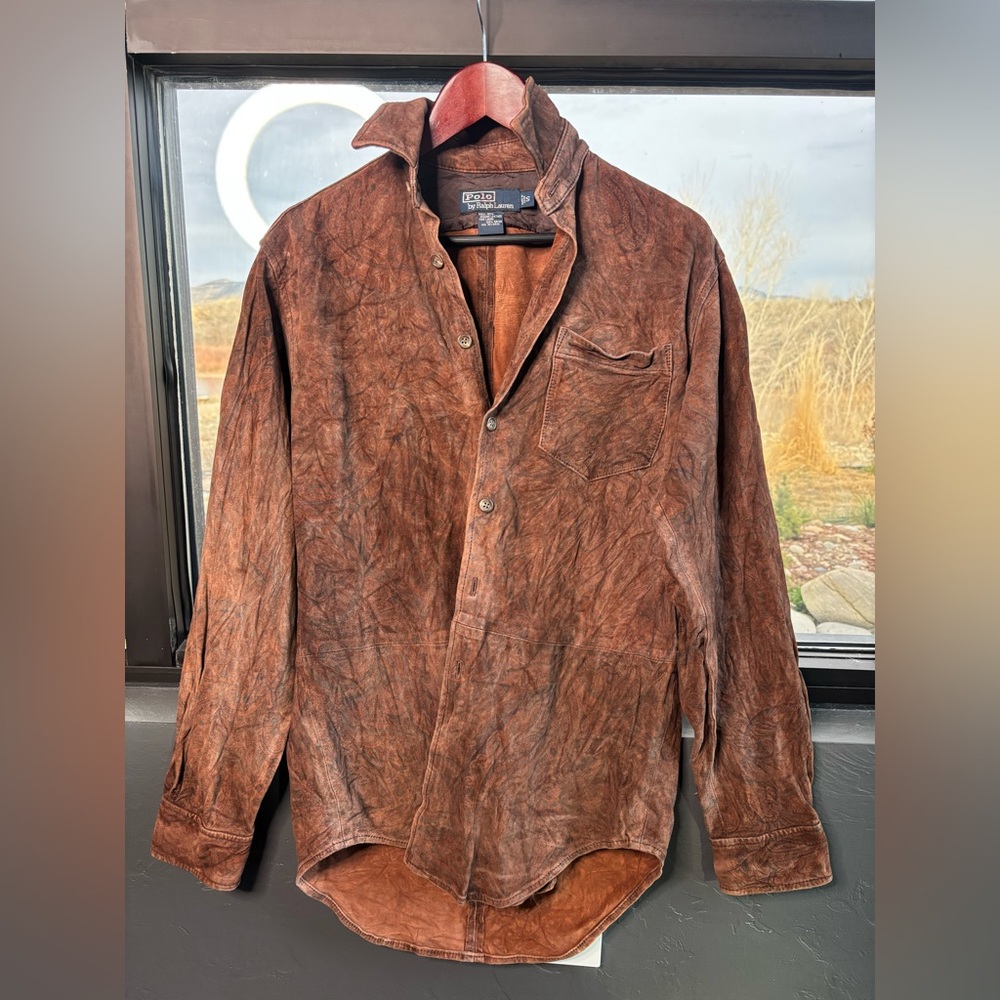 Vtg Polo by Ralph Lauren Men's Distressed Brown Suede shirt